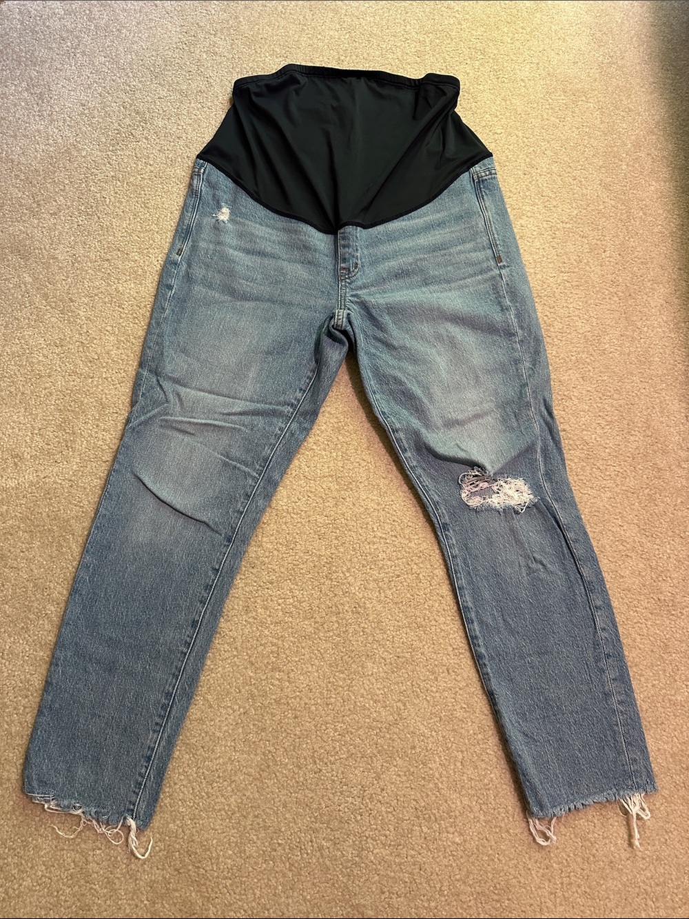 Madewell Light Blue Denim Boyfriend Maternity Jeans with Black Panel